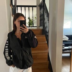 adidas Black Bomber Jacket with White Stripe Detail